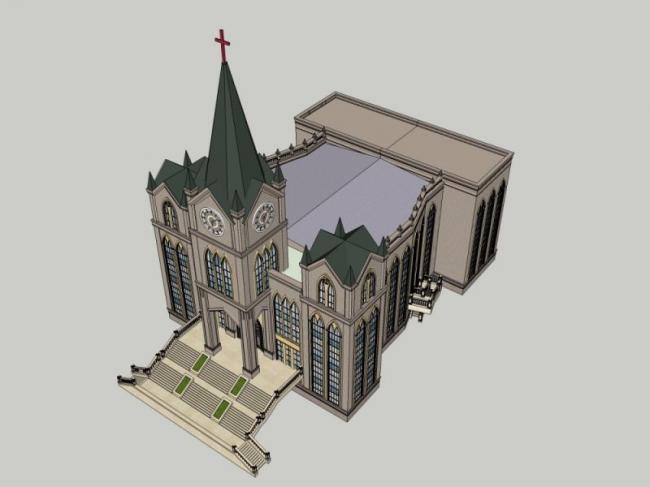 Sketchup文化模型|多层教堂，文化建筑，古典风格