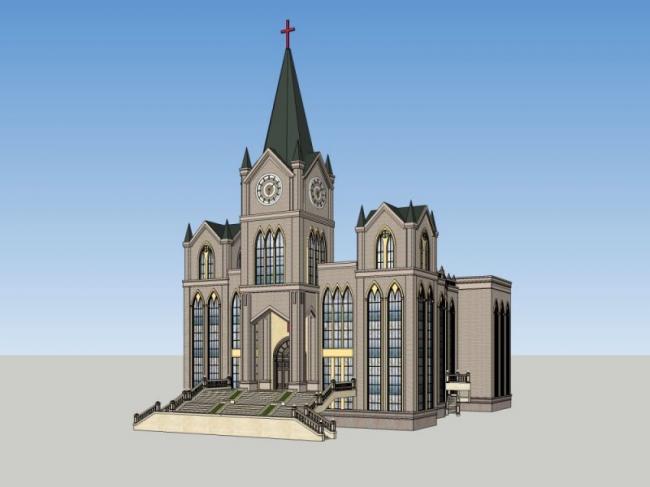 Sketchup文化模型|多层教堂，文化建筑，古典风格