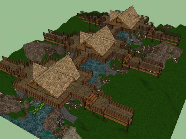 Sketchup文化模型|多层游客中心，文化建筑，古典风格