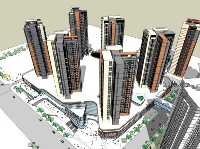 Sketchup综合体模型|多高层商业综合体，现代风格