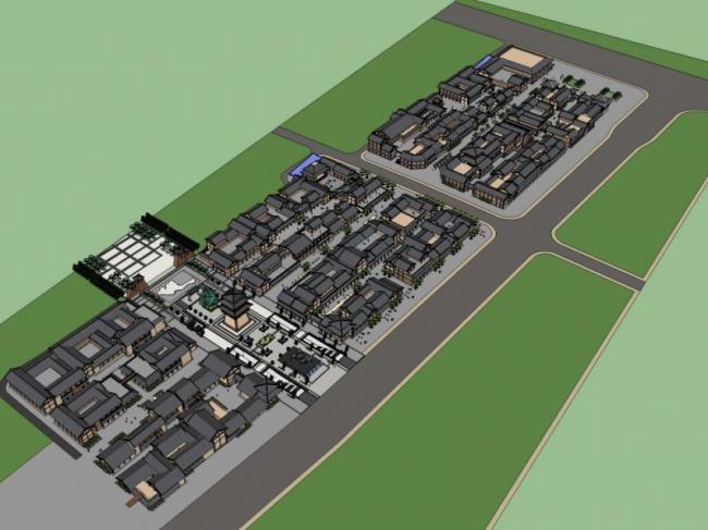 Sketchup商业模型|商业街，中式风格