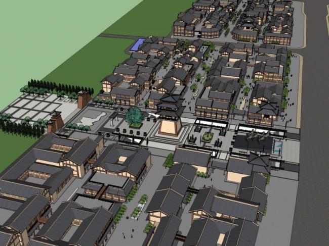 Sketchup商业模型|商业街，中式风格