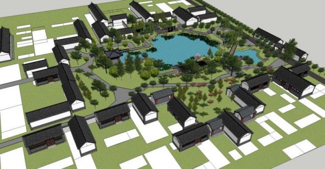 Sketchup景观模型|中式园林，园林景观，中式风格