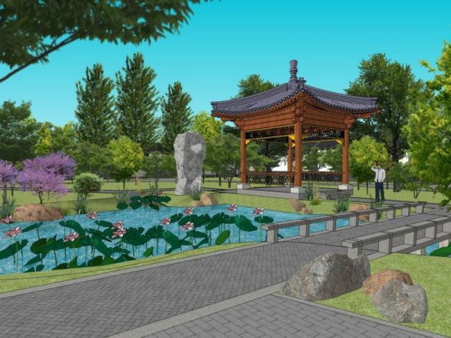 Sketchup景观模型|中式园林，园林景观，中式风格