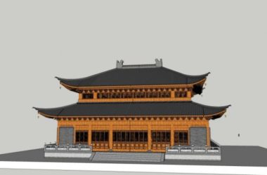 Sketchup古建筑模型|多层大雄宝殿，中式风格，古建-BIM建筑网