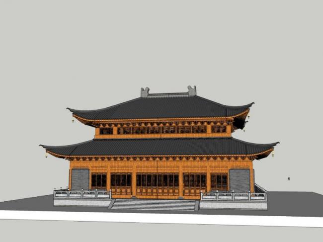 Sketchup古建筑模型|多层大雄宝殿，中式风格，古建