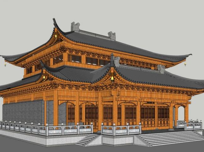Sketchup古建筑模型|多层大雄宝殿，中式风格，古建