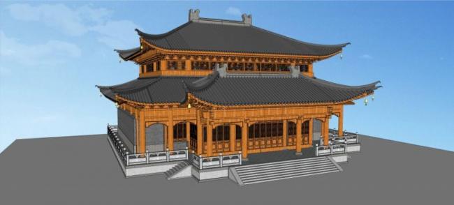 Sketchup古建筑模型|多层大雄宝殿，中式风格，古建