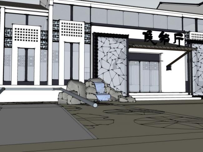 Sketchup车站路桥|候船厅，现代中式风格
