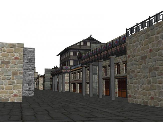 Sketchup商业模型|多层商业街，中式风格