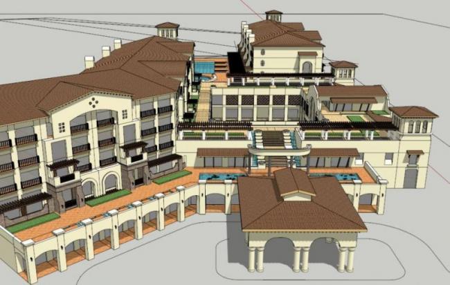 Sketchup酒店模型|多层酒店，西班牙风格，古典风格