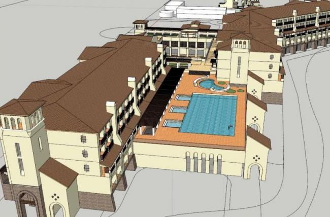 Sketchup酒店模型|多层酒店，西班牙风格，古典风格