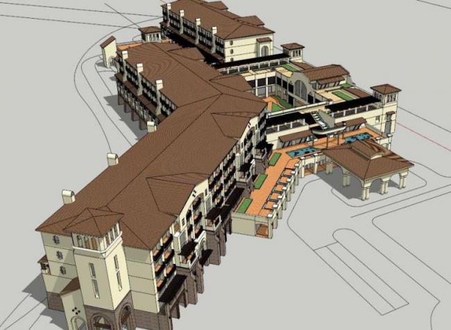 Sketchup酒店模型|多层酒店，西班牙风格，古典风格