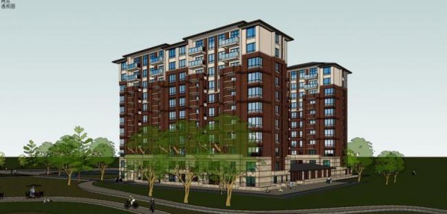 Sketchup住宅模型|小高层住宅楼，现代风格