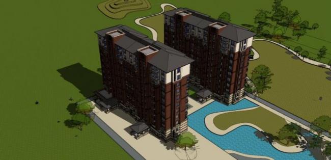 Sketchup住宅模型|小高层住宅楼，现代风格