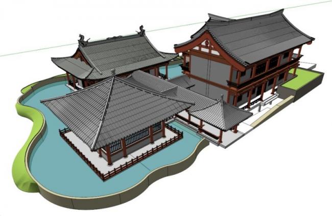 Sketchup古建筑模型|多层园林，宋代古建，中式园林，中式风格