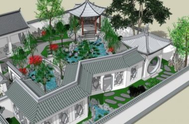 Sketchup景观模型|中式园林，中式江南园林，园林景观，中式风格-BIM建筑网