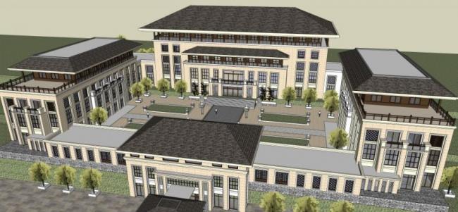 Sketchup酒店模型|多层酒店，现代中式风格