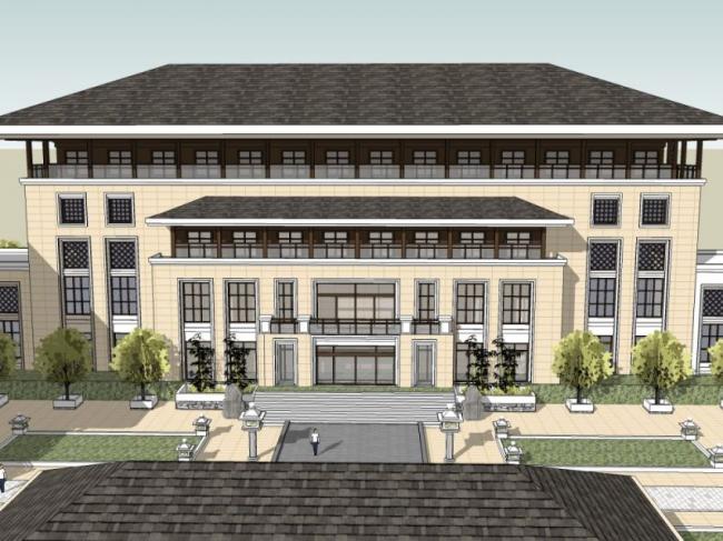 Sketchup酒店模型|多层酒店，现代中式风格