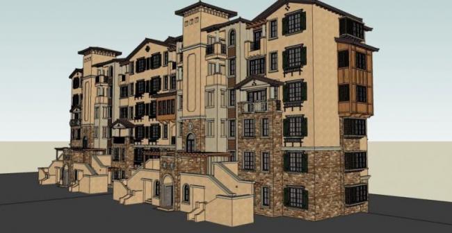 Sketchup住宅模型|多层住宅，地中海风格，古典风格