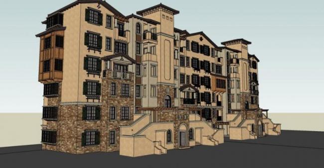 Sketchup住宅模型|多层住宅，地中海风格，古典风格
