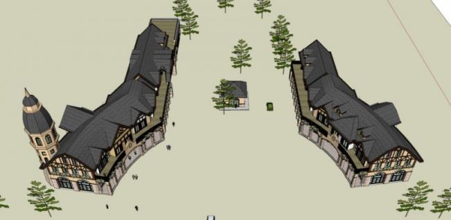 Sketchup商业模型|入口处商业建筑，古典风格