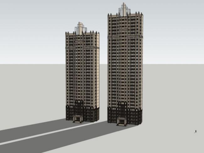 Sketchup住宅模型|超高层住宅，居住建筑，古典风格