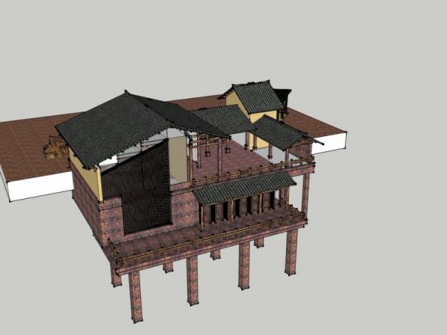 Sketchup文化模型|多层游客中心，文化建筑，中式风格
