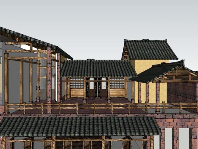 Sketchup文化模型|多层游客中心，文化建筑，中式风格