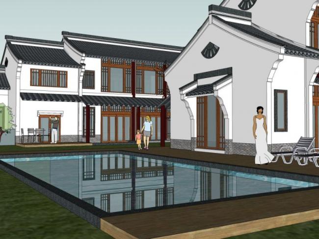 Sketchup商业模型|多层会所，现代中式风格