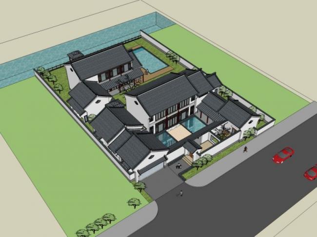 Sketchup商业模型|多层会所，现代中式风格