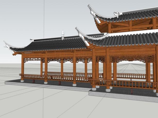 Sketchup古建筑模型|廊桥，古建，文化建筑，中式风格
