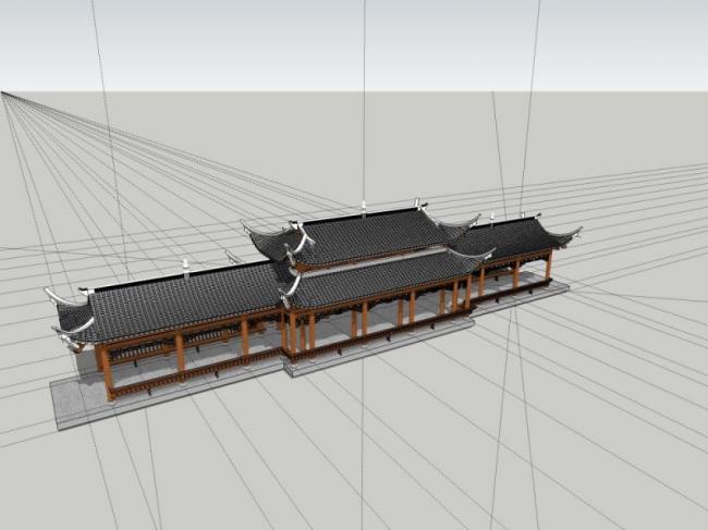 Sketchup古建筑模型|廊桥，古建，文化建筑，中式风格