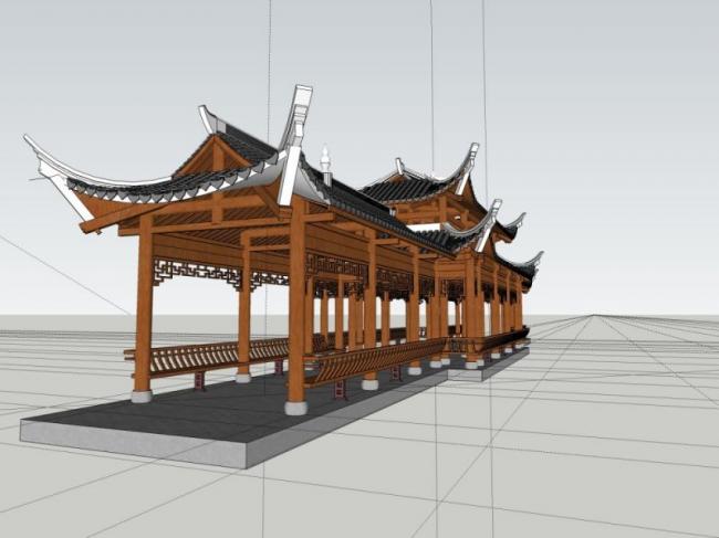 Sketchup古建筑模型|廊桥，古建，文化建筑，中式风格