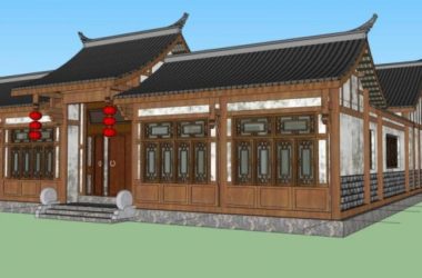 Sketchup住宅模型|多层四合院，居住建筑，中式风格-BIM建筑网