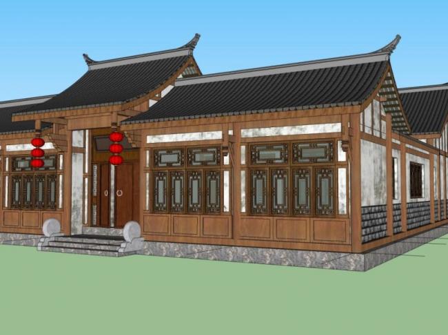 Sketchup住宅模型|多层四合院，居住建筑，中式风格