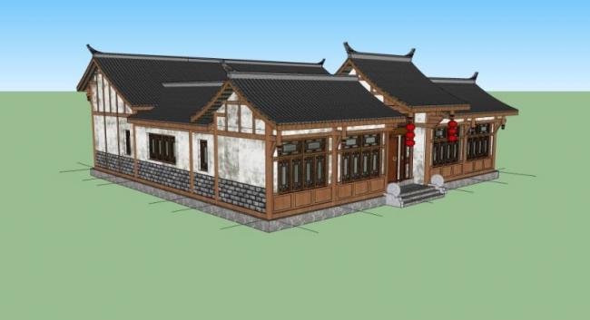Sketchup住宅模型|多层四合院，居住建筑，中式风格