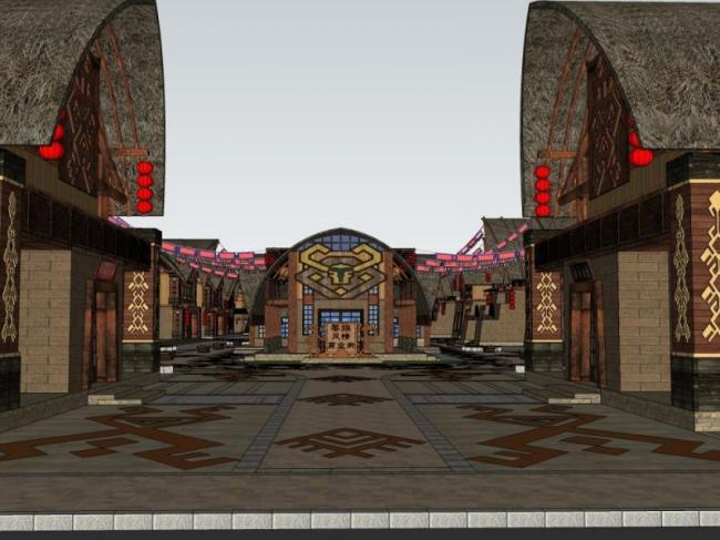 Sketchup商业模型|低层商业街，东方新古典风格