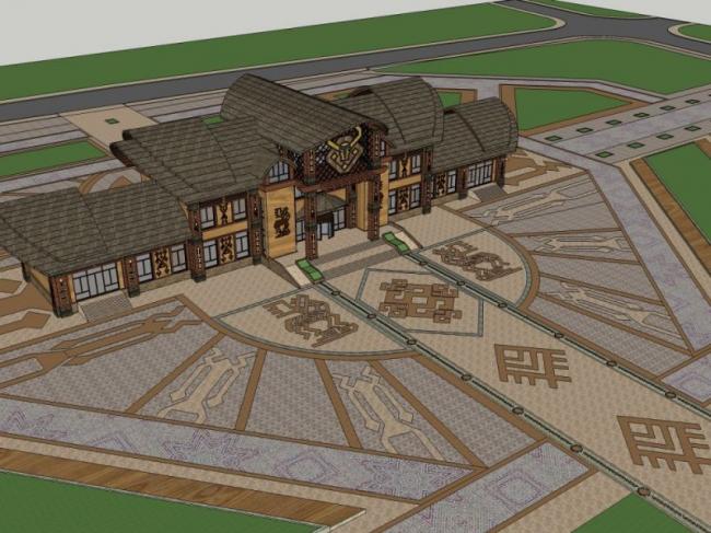 Sketchup商业模型|低层商业街，东方新古典风格