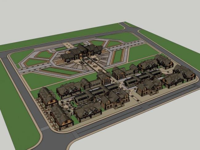 Sketchup商业模型|低层商业街，东方新古典风格