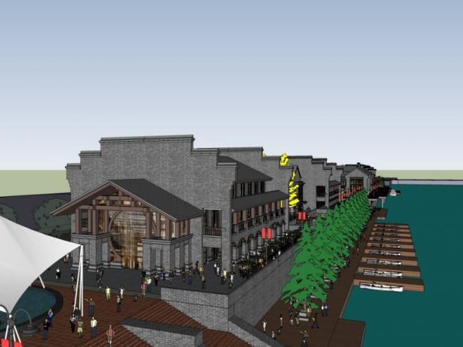 Sketchup商业模型|多层商业街，现代中式风格