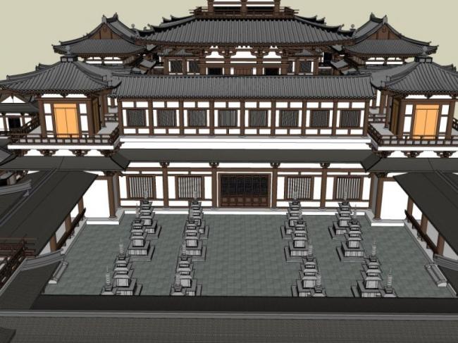 Sketchup古建筑模型|多层寺庙，古庙古寺，古建筑，中式风格