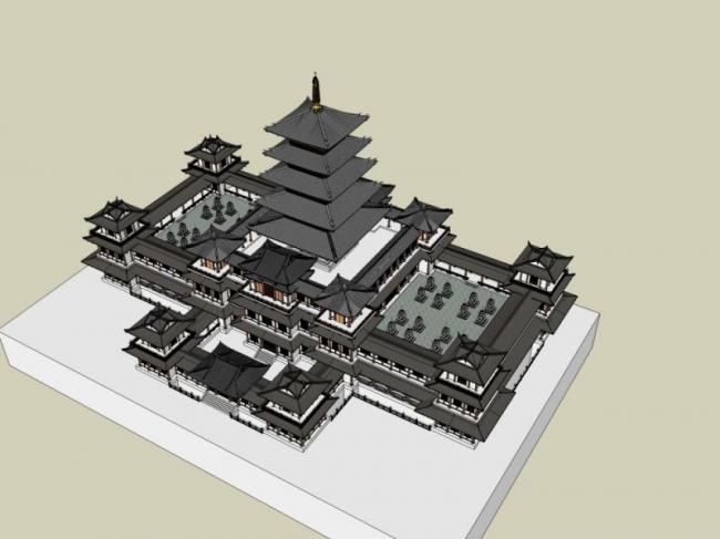 Sketchup古建筑模型|多层寺庙，古庙古寺，古建筑，中式风格