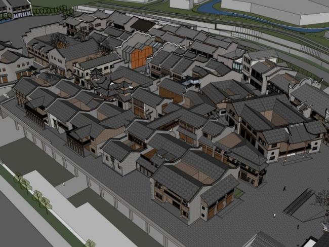 Sketchup商业模型|多层商业街，现代中式风格