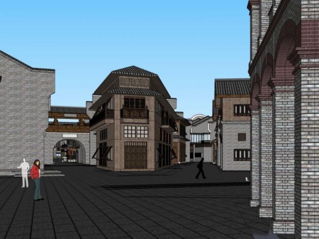 Sketchup商业模型|多层商业街，现代中式风格