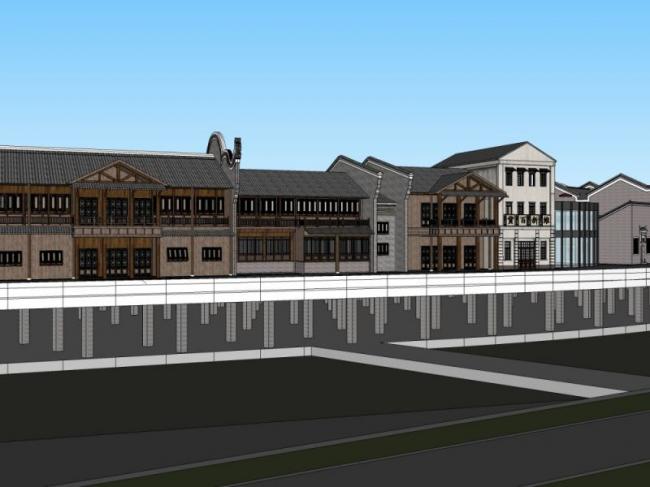 Sketchup商业模型|多层商业街，现代中式风格