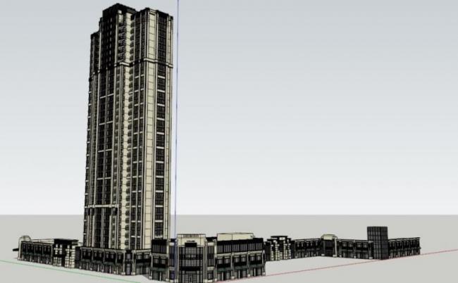 Sketchup住宅模型|超高层住宅及底层商业，西方古典风格