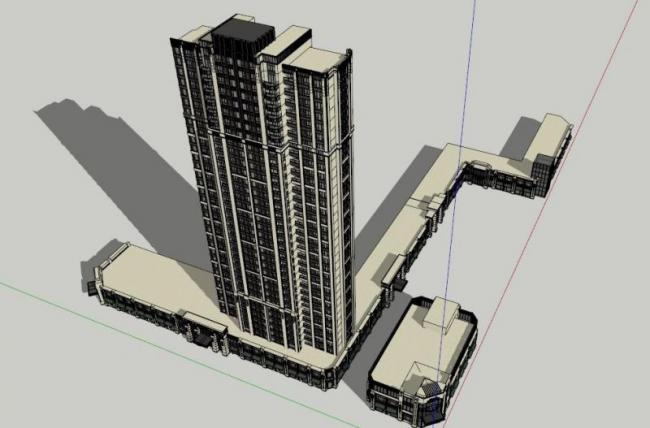 Sketchup住宅模型|超高层住宅及底层商业，西方古典风格