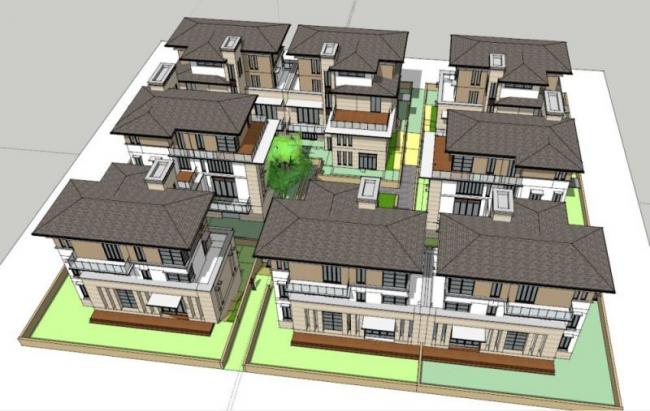 Sketchup住宅模型|多层住宅，小区，中式风格