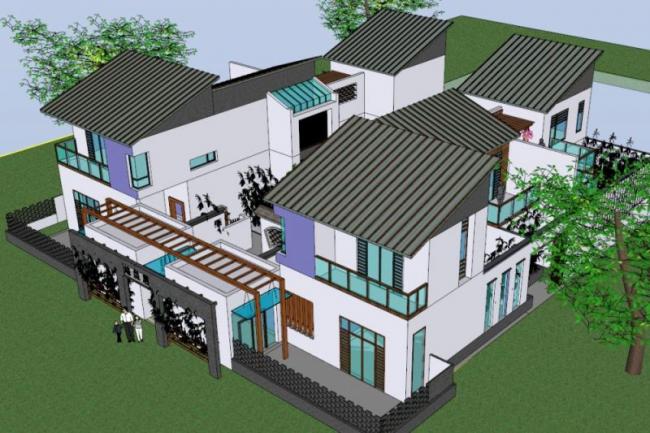 Sketchup住宅模型|合院，中式风格